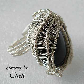 onyx in sterling silver basket ring